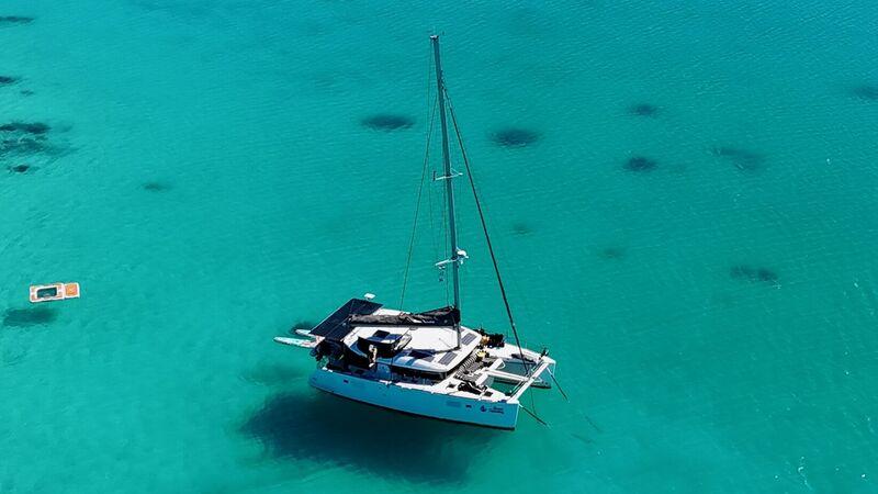 Some Tuesday, a Lagoon 450S catamaran, sailing on open water